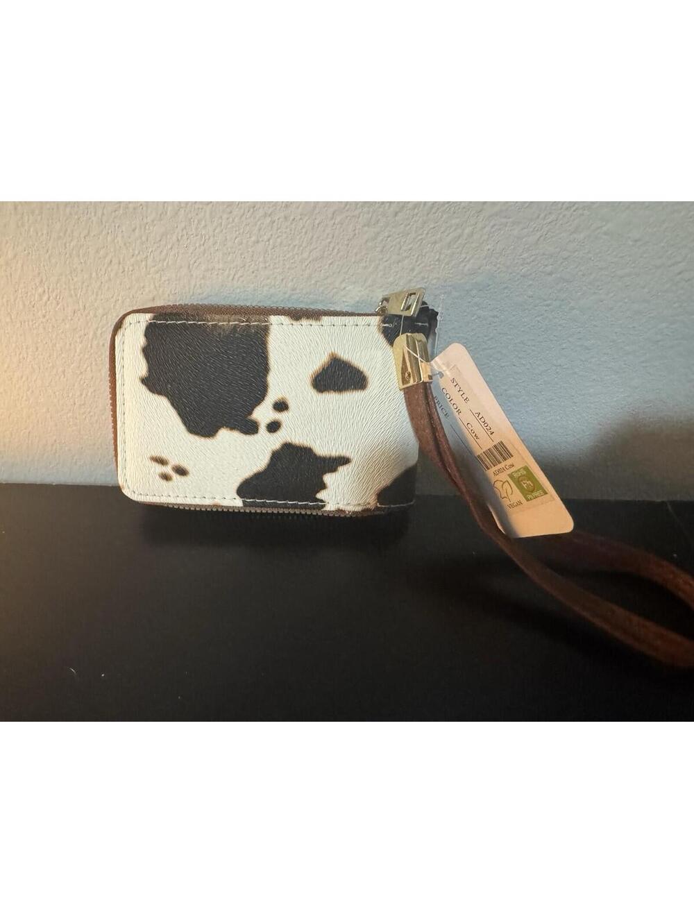 ALBA Cow Print Zip Around Wallet Wristlet ID Holder Vegan Leather NWT